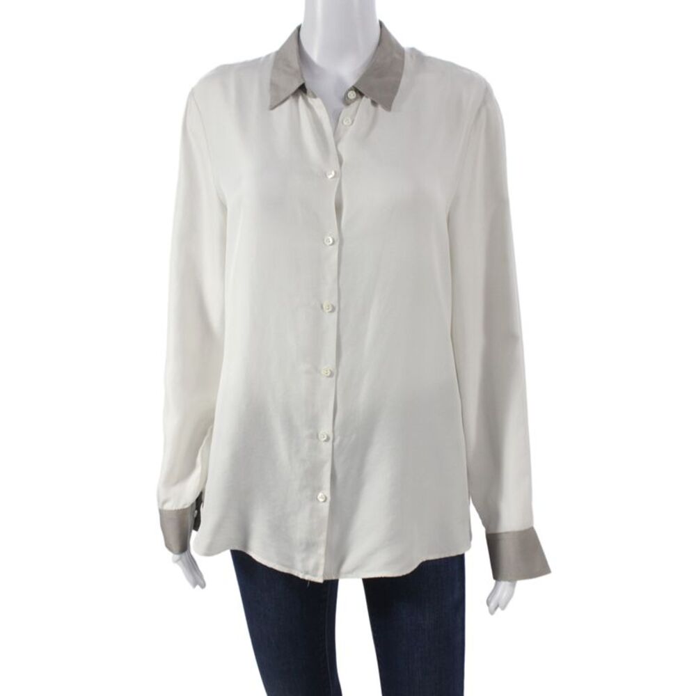 Van Laack Women Basic Silk Collared Button Blouse Long Sleeve White Size 40